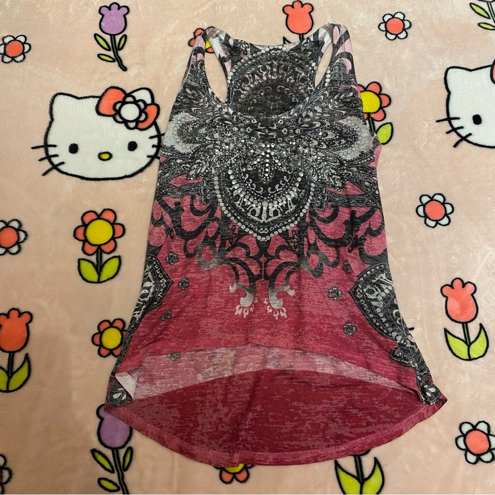Pink & Black patterned Tank Top